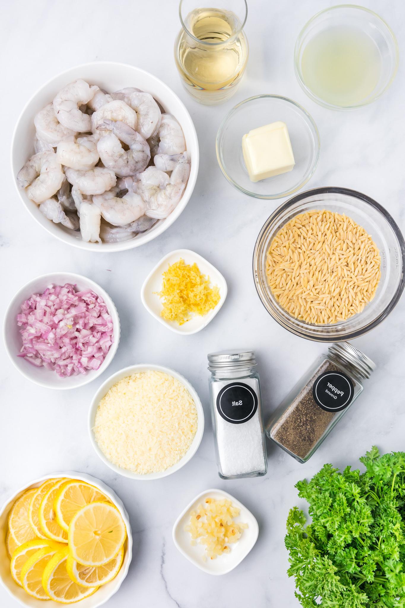 Λεμονάτες Γαρίδες και Κριθαράκι 4 Lemon Shrimp and Orzo ingredients
