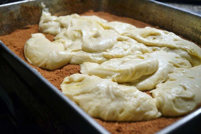 Cinnamon Swirl Coffee Cake batter in the pan