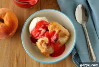 Pillowy Peach Dumplings with Tangy Raspberry Glaze