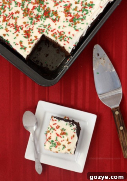 Detailed shot of Gingerbread Texas Sheet Cake with lemon frosting and festive sprinkles