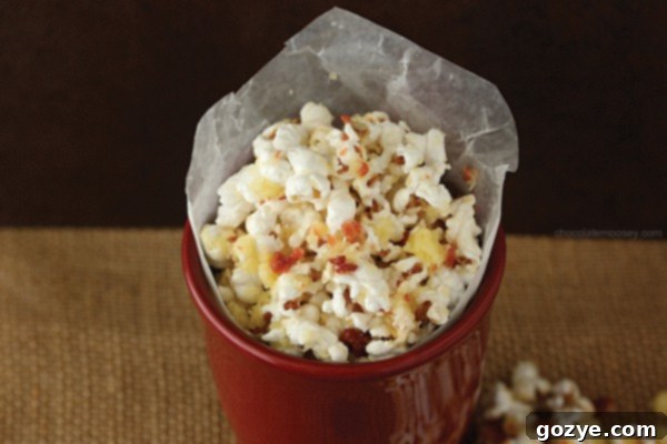Close-up of Irish Cheese and Bacon Popcorn, showing crisp texture and cheese coating