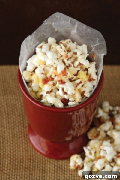 A bowl of Irish Cheese and Bacon Popcorn, ready to be served