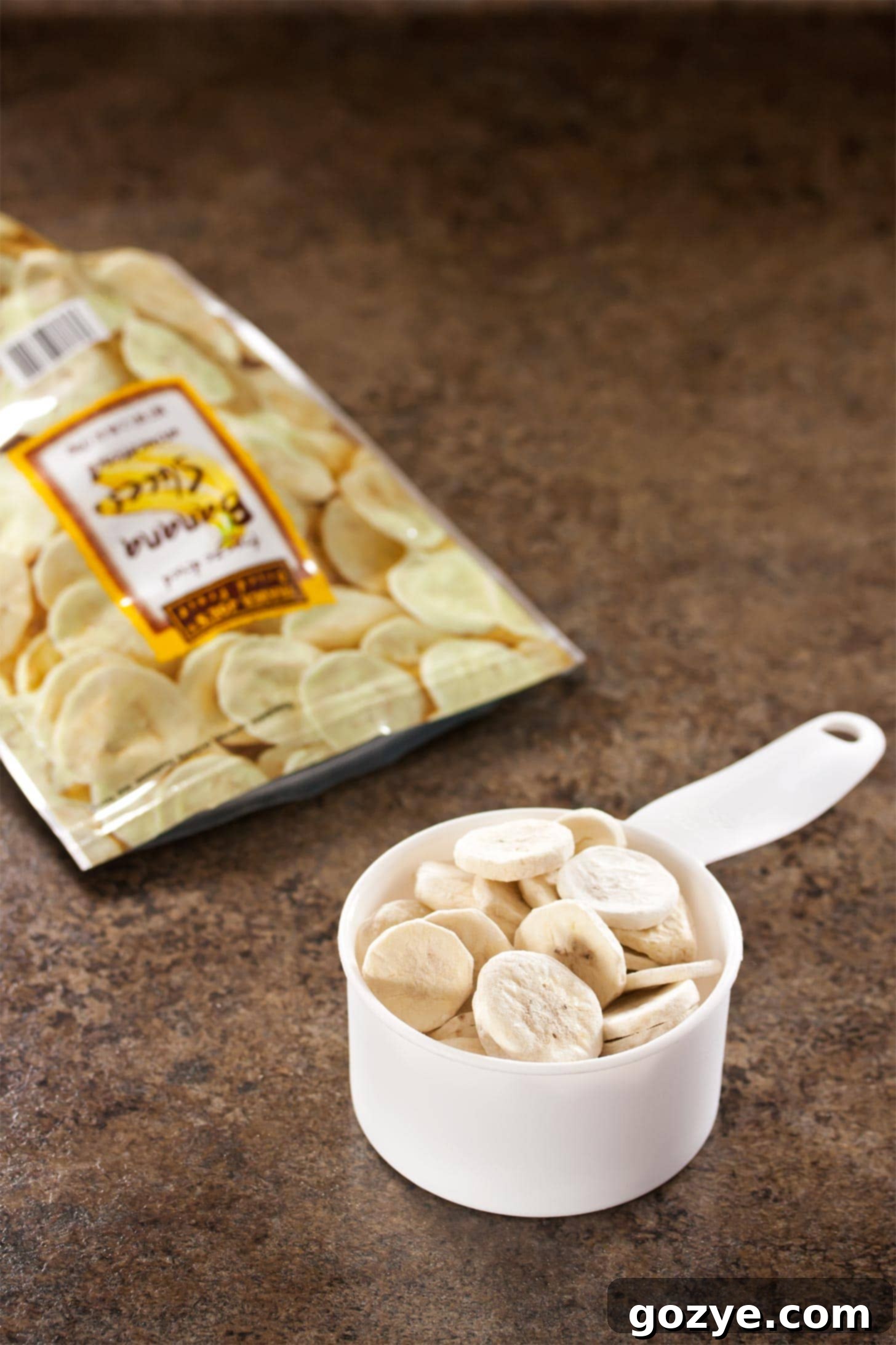 Cup of freeze dried bananas