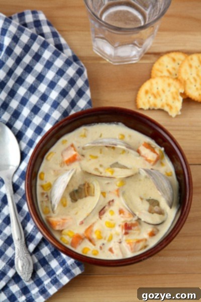Golden Sweet Potato Corn Clam Chowder 4 Sweet Potato and Corn Clam Chowder in a Bowl