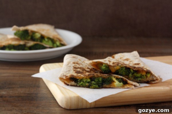 Roasted Broccoli and Cheese Quesadillas