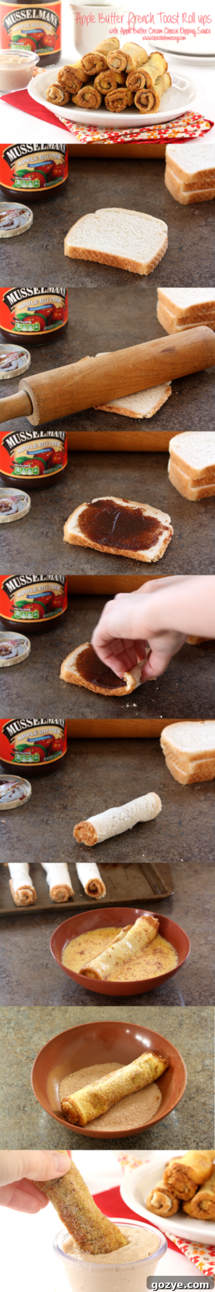 Apple Butter French Toast Roll Ups with Apple Butter Cream Cheese Dipping Sauce