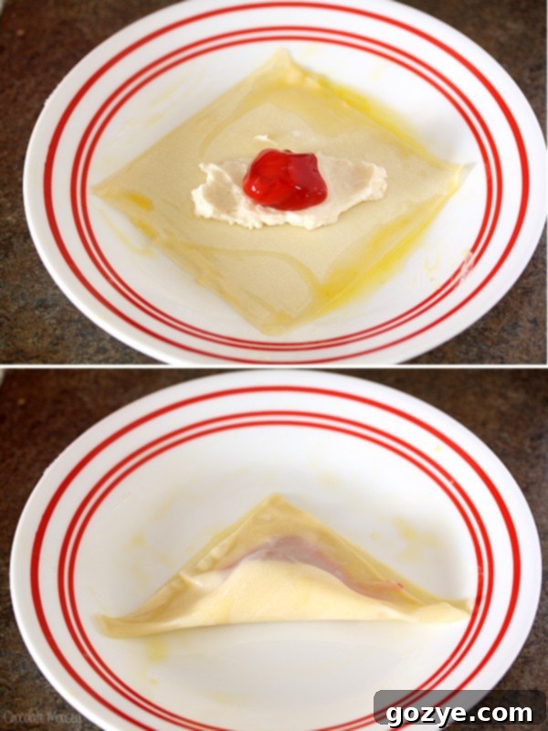 Stuffing Cherry Cheesecake Wontons