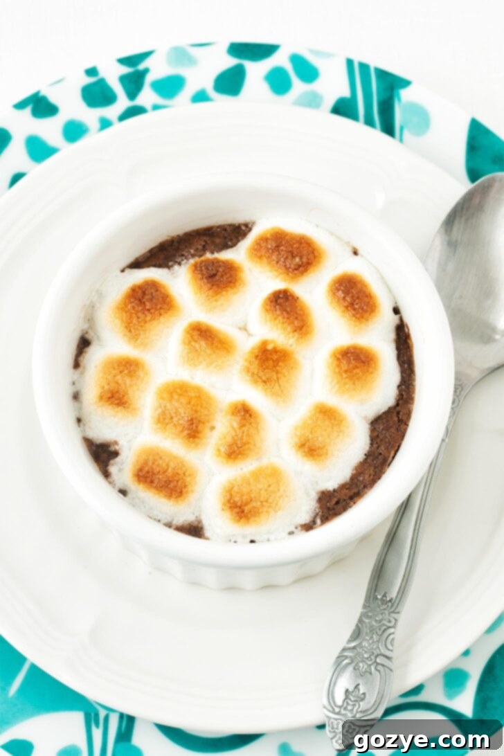 Brownie for one in white ramekin
