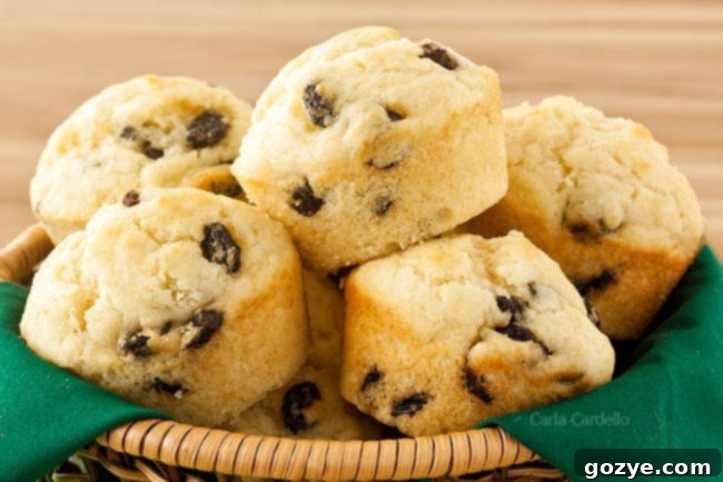 Irish soda bread muffins in basket with green linen