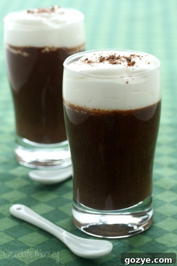 Decadent Duos Chocolate Guinness Mousse 2 Decadent Chocolate Guinness Mousse Cups for Two, garnished with chocolate shavings