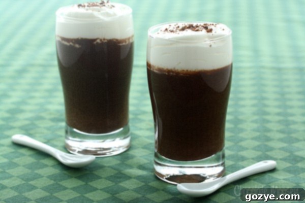 Decadent Duos Chocolate Guinness Mousse 4 Three Chocolate Guinness Mousse Cups for Two, with a spoon, ready to be served