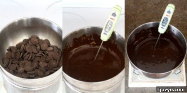 Chocolate melting in a double boiler for dipping Hi Hat Cupcakes