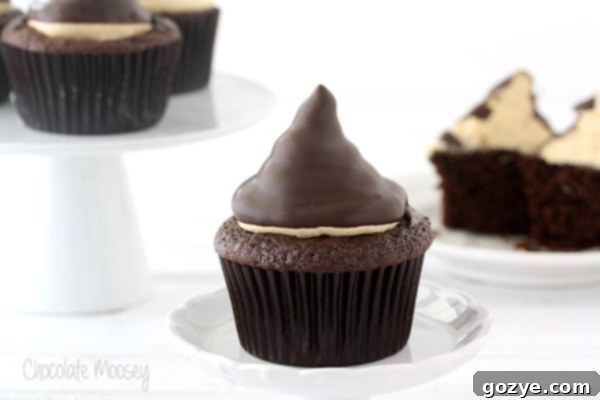 Final assembly of Chocolate Caramel Hi Hat Cupcakes on a cooling rack