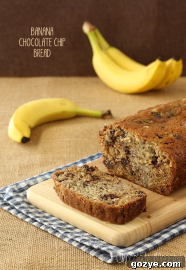 Banana Chocolate Chip Bread - Freshly baked loaf on a cooling rack