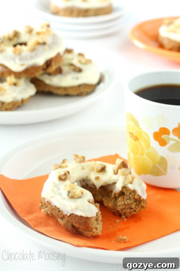 Carrot Cake Baked Doughnuts with Cream Cheese Frosting and Walnuts