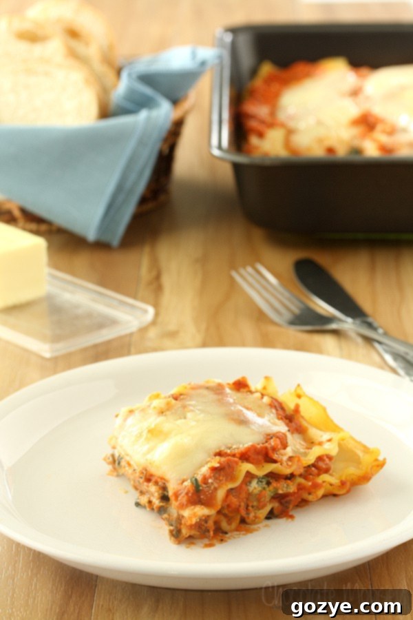 Delicious Vegetarian Spinach, Carrot, and Mushroom Lasagna served on a plate