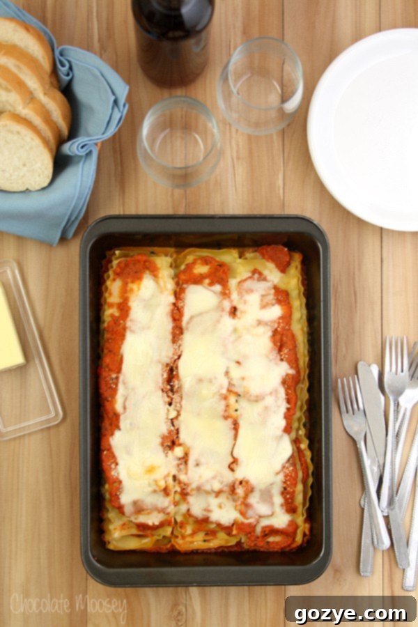 Close-up of a serving of Spinach, Carrot, and Mushroom Lasagna
