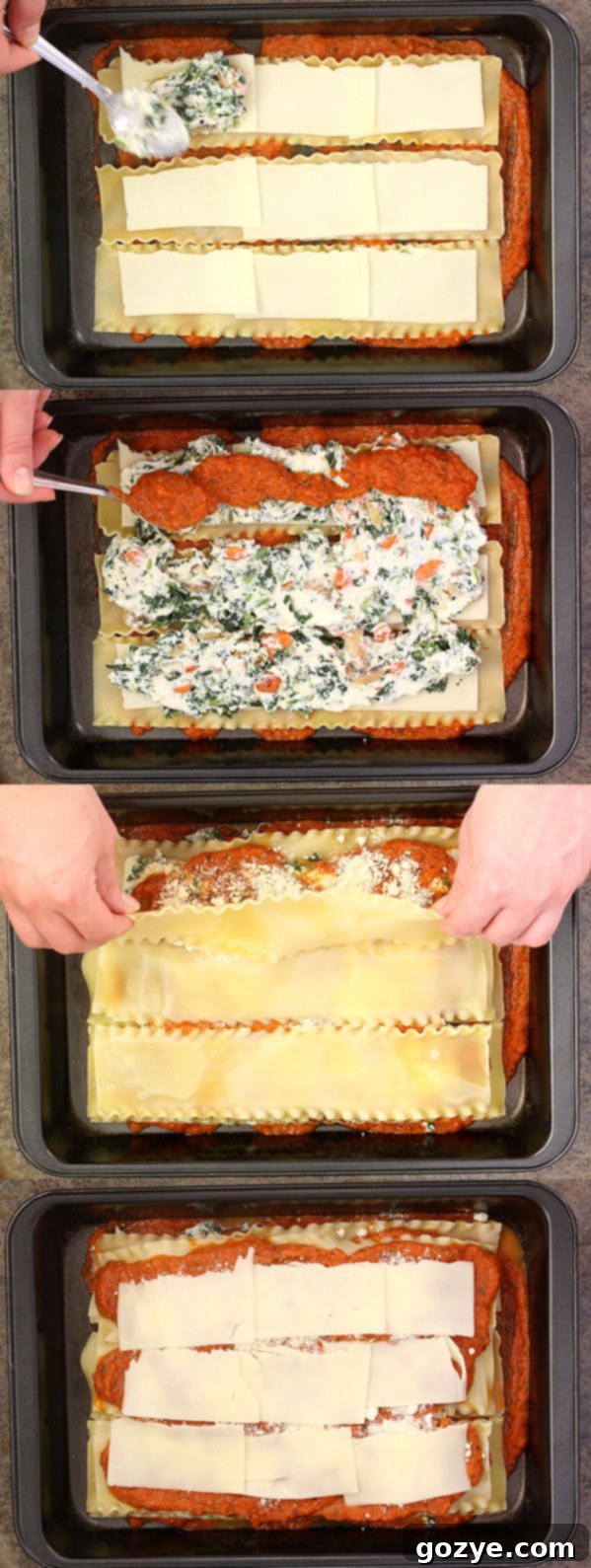 Preparing the fresh spinach, carrots, and mushrooms for the lasagna filling
