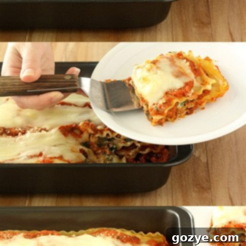 Spinach, Carrot, and Mushroom Lasagna ready to serve