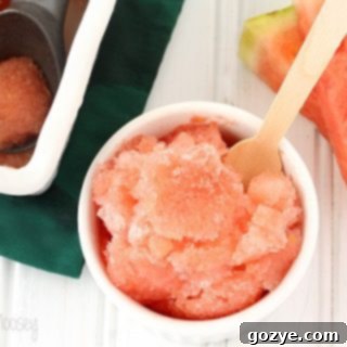 A close-up shot of Watermelon Italian Ice in a bowl, showing its refreshing texture and vibrant pink color.