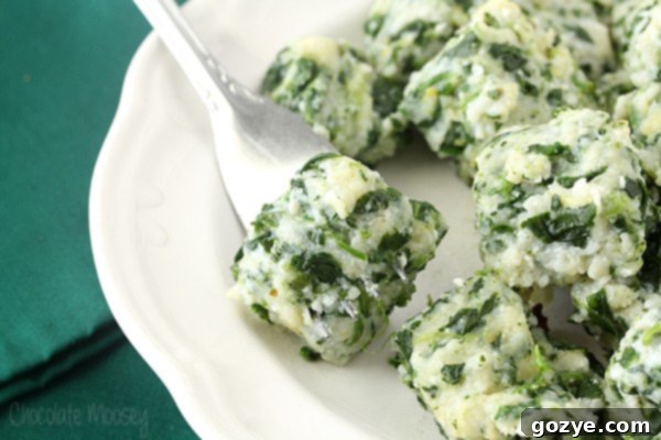 Spinach and Ricotta Gnocchi tossed with olive oil and garlic