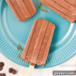 Decadent DIY Fudge Pops 5 Fudgesicles on a teal plate