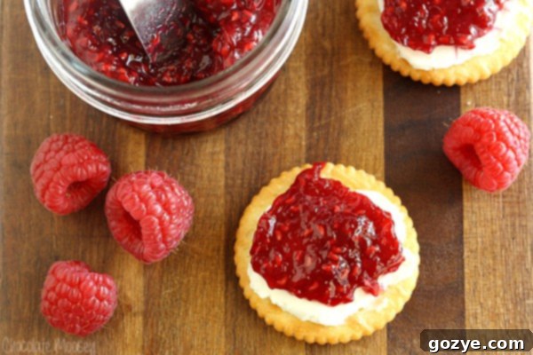 Raspberry Jalapeno Jam on crackers