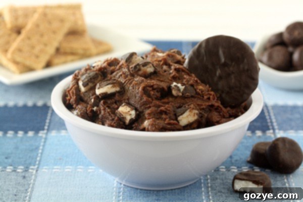 Peppermint Patty Cookie Dough Dip, a rich chocolate mint dessert