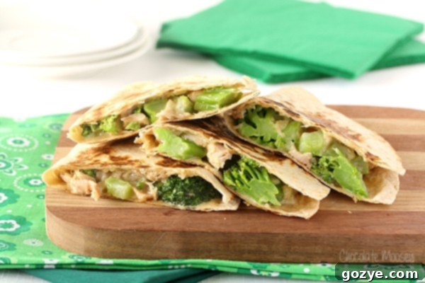 Chicken and Broccoli Alfredo Quesadillas with creamy sauce