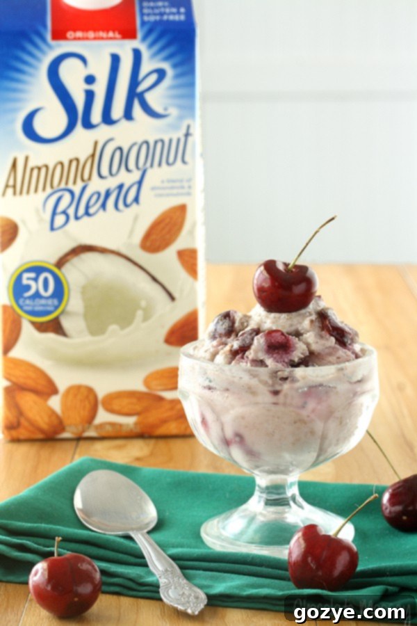 Cherry Almond Coconut Ice Cream made dairy free with Silk Almond Coconut Milk