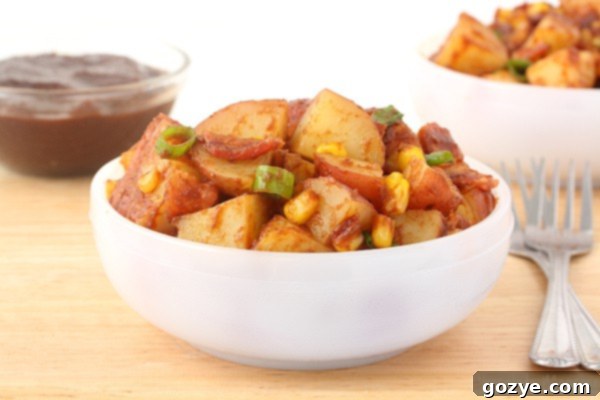 Apple Butter BBQ Potato Salad with bacon, corn, and scallion #AppleButterSpin