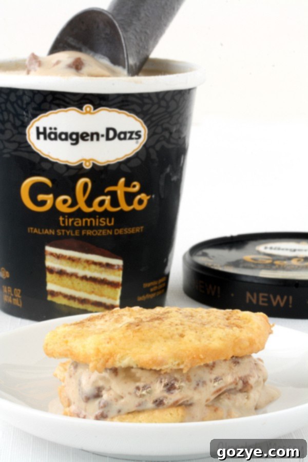 Tiramisu Ice Cream Sandwich Cookies made with homemade ladyfinger cookies and tiramisu gelato