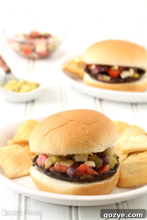 Greek Portobello Mushroom Burgers with Greek salsa