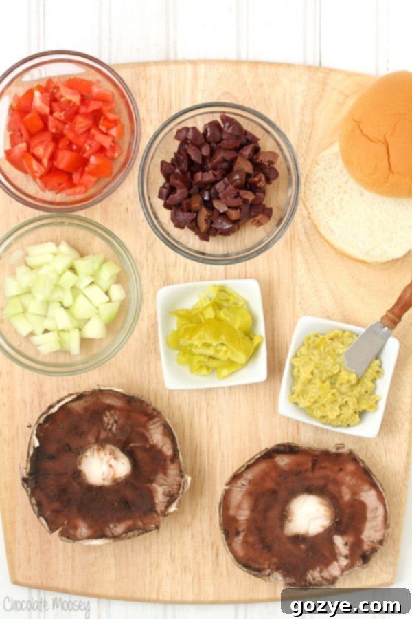 Greek Portobello Mushroom Burgers with Greek salsa