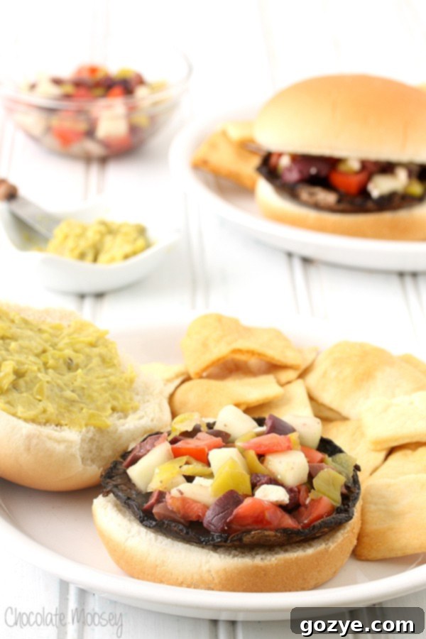 Greek Portobello Mushroom Burgers with Greek salsa