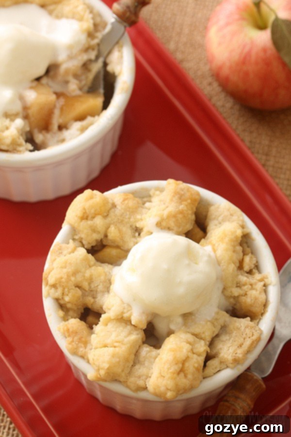 Individual apple pie with ice cream on top, close up