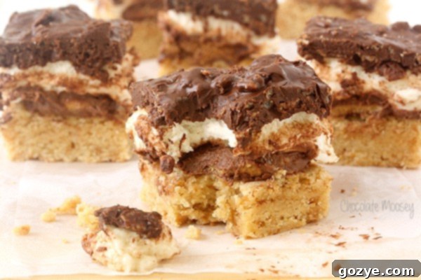 S'mores Peanut Butter Cup Crunch Bars - overhead shot of precisely cut bars ready for serving