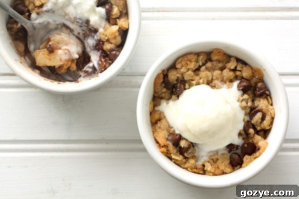 Chocolate Chip Cookie Apple Crumble For Two - Overhead Shot