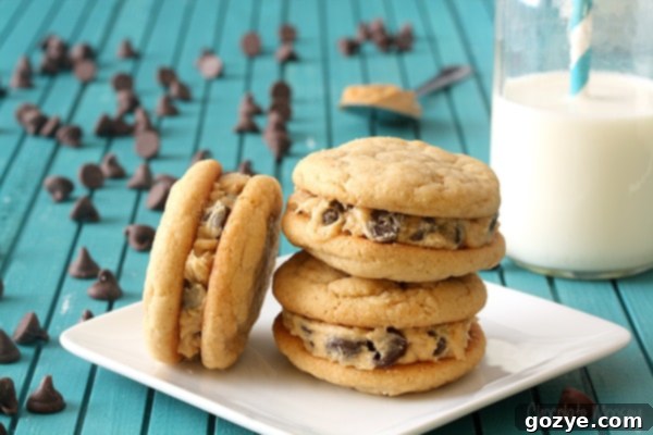 Irresistible Peanut Butter Cookie Dough Sandwiches 4 Peanut Butter Cookie Dough Sandwich Cookies arranged for peanut butter enthusiasts and cookie lovers.