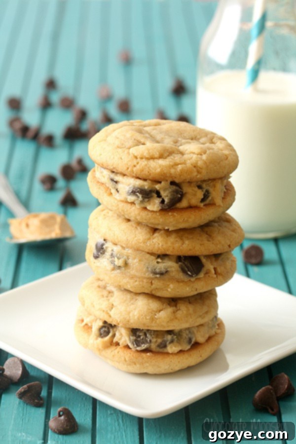Pin this recipe for Peanut Butter Cookie Dough Sandwich Cookies to Pinterest