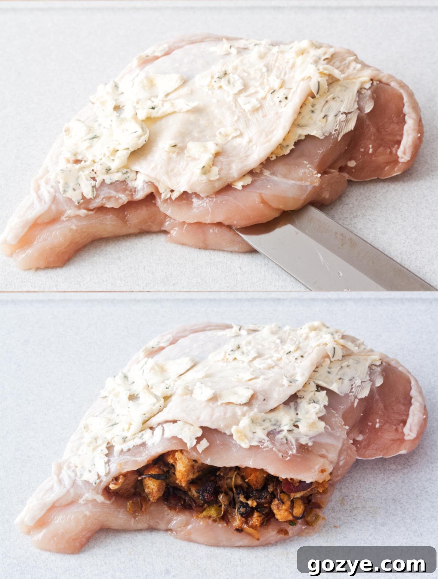 Slicing and stuffing a turkey breast