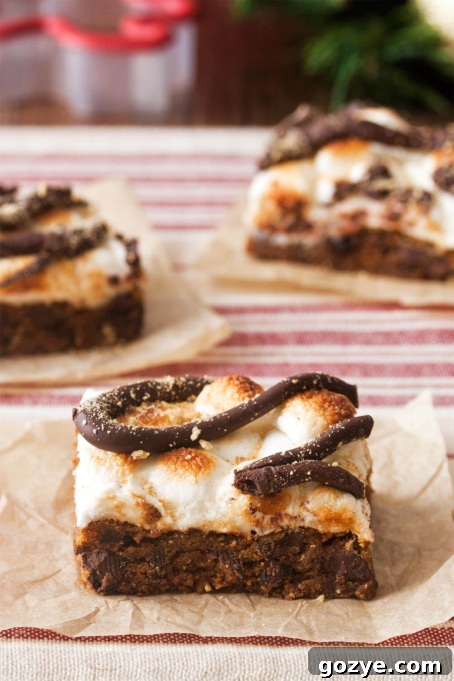 Close up of perfectly baked gingerbread cookie bars, highlighting their soft texture.