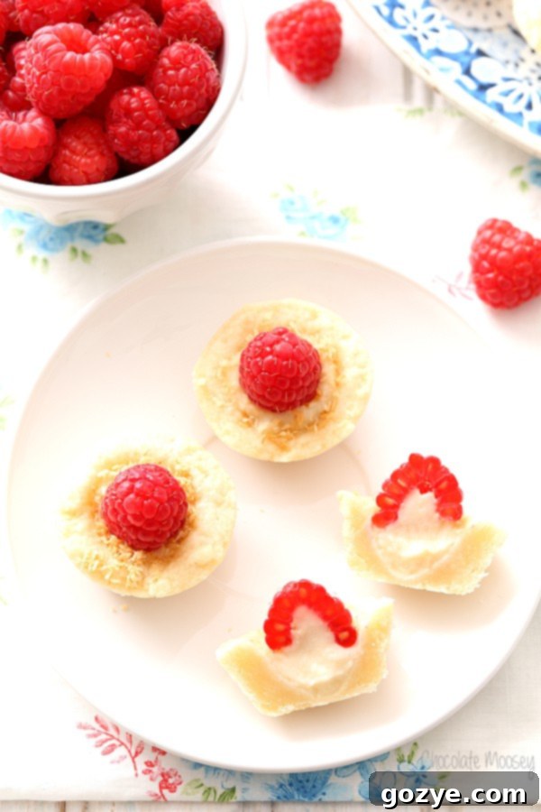 Bite-Sized Raspberry Coconut Pies 4 Raspberry Coconut Mini Pies filled with homemade coconut pudding