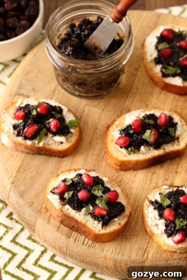 Sweet Raisin Jam and Creamy Goat Cheese Crostini 4 Raisin Jam and Goat Cheese Crostini for an easy Christmas appetizer recipe