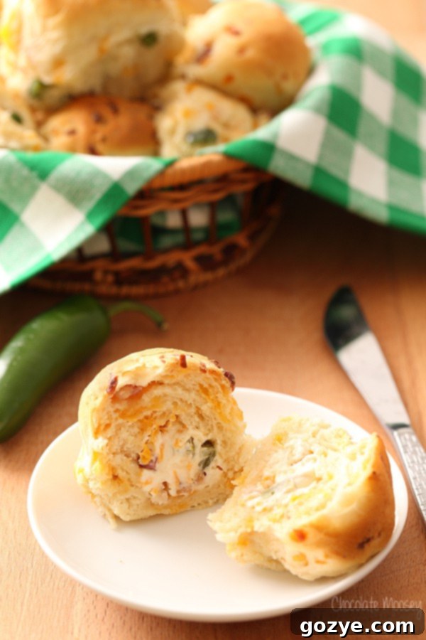 Jalapeño Popper Stuffed Dinner Rolls pin for Pinterest
