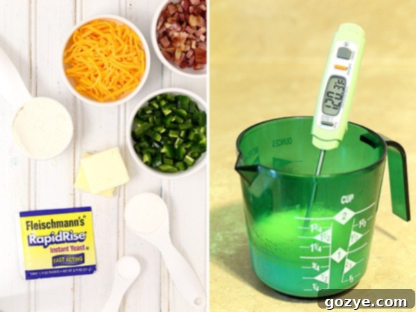 Ingredients for making homemade Jalapeño Popper Stuffed Dinner Rolls from scratch