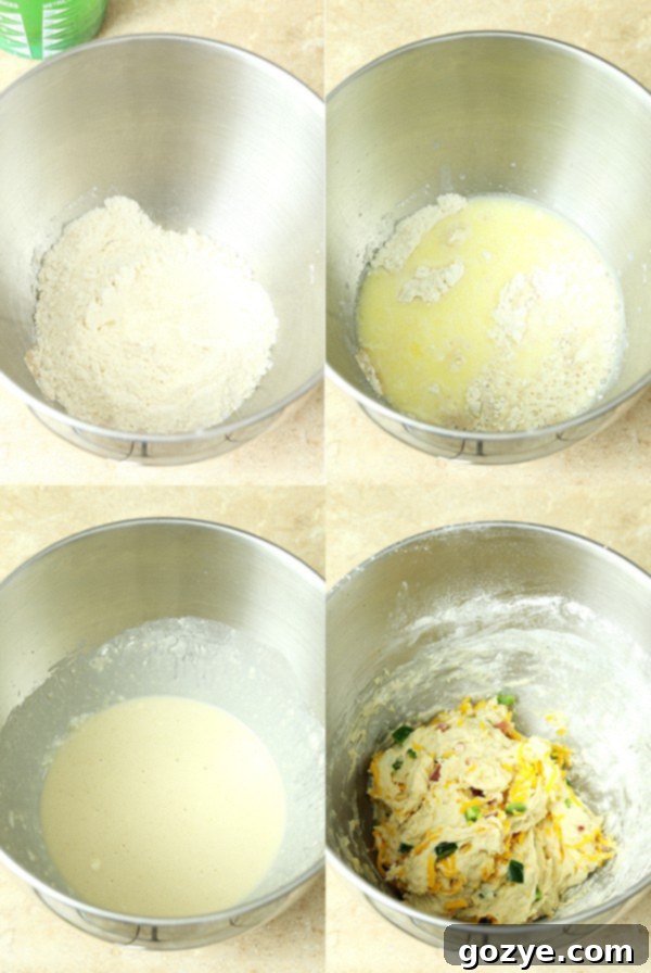 Process of making dough from scratch for Jalapeño Popper Stuffed Dinner Rolls
