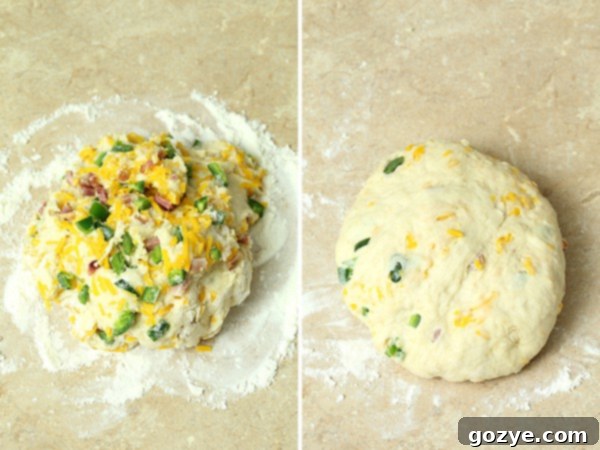 Kneading dough for homemade Jalapeño Popper Stuffed Dinner Rolls