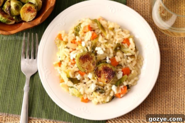 Ingredients for Brussels Sprouts and Goat Cheese Risotto including shredded sprouts and wine