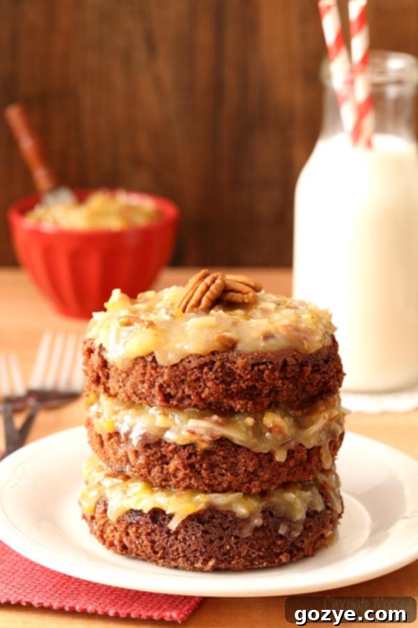 Delicious Mini German Chocolate Cake for Two with Coconut Pecan Frosting